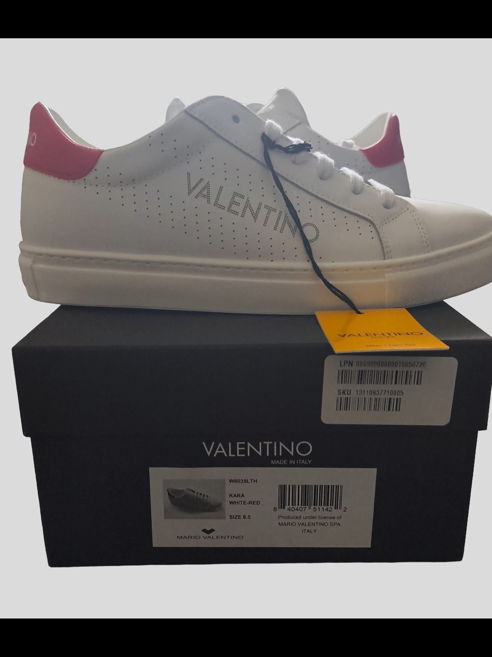 Valentino White Sneakers with Red Heel Tab-NWT
